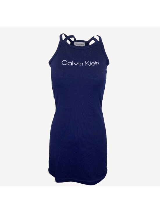 Calvin Klein Dresses & Skirts - Calvin Klein Navy Blue Double Strappy Bodycon Tank Mini Dress White Size Small